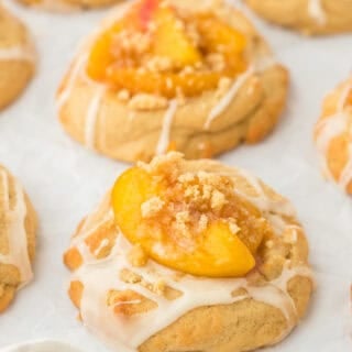 Peach cobbler cookies on a white background ready to serve
