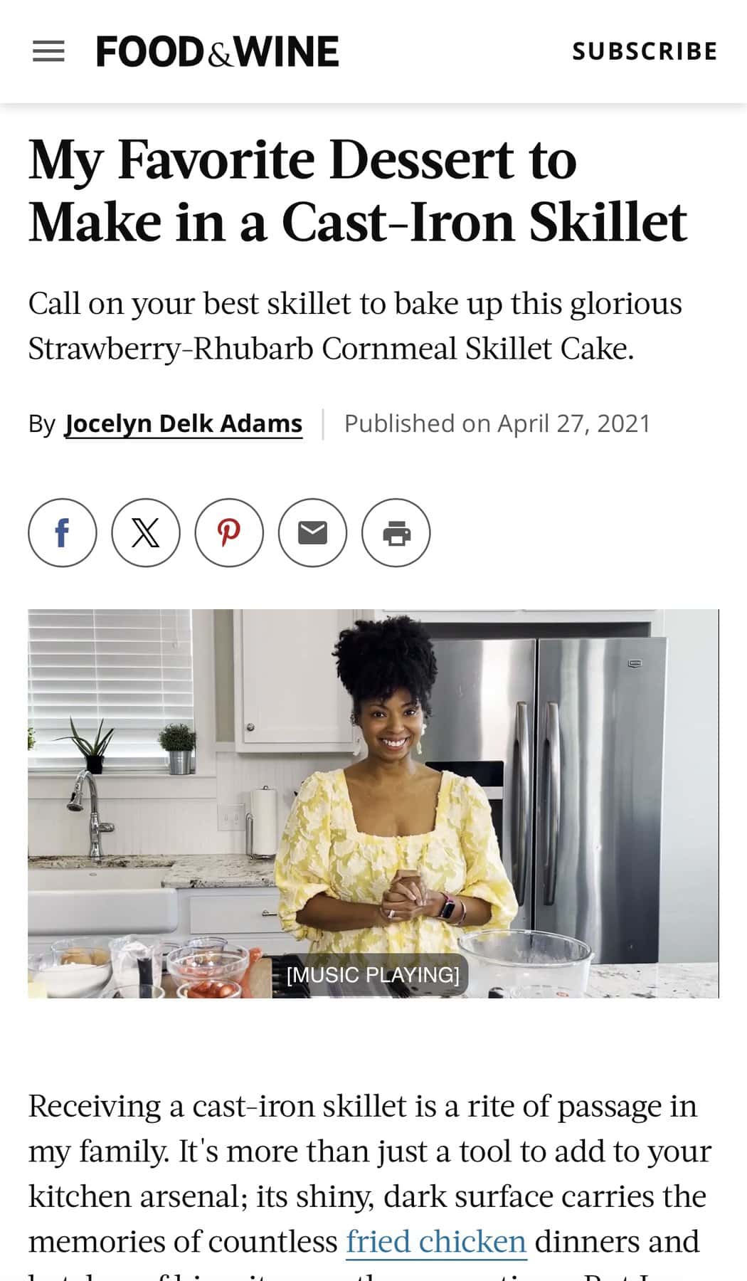 Jocelyn Delk Adams teaching favorite dessert in a cast iron skillet for food and wine magazine