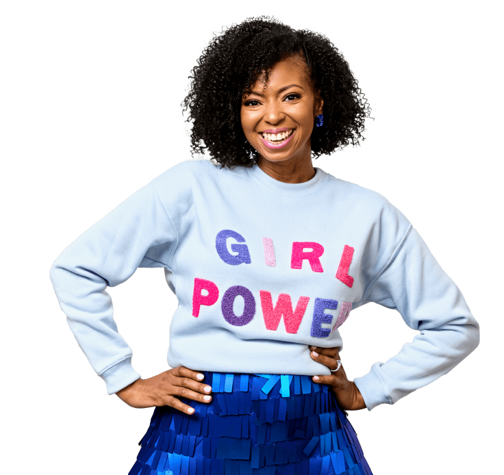 Jocelyn smiling in Girl Power shirt