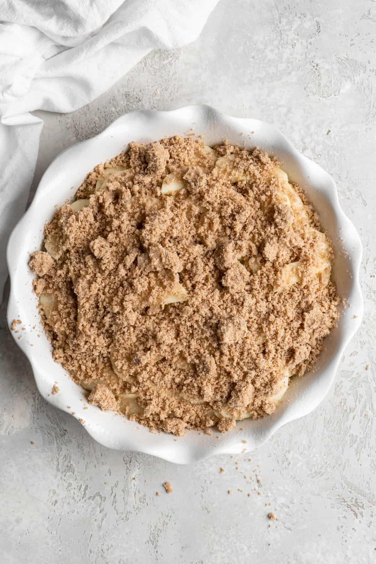 Remaining crumble added to apples before baking brown betty apple recipe