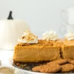 Pumpkin cheesecake ready to enjoy with whipped cream on top