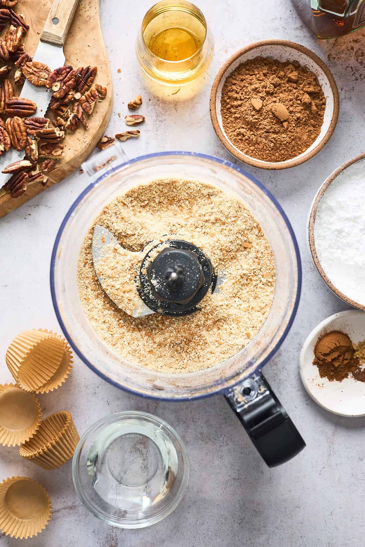 Grinded cookies in a food processor