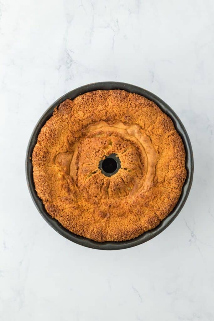 A baked five flavor cake in a bundt pan