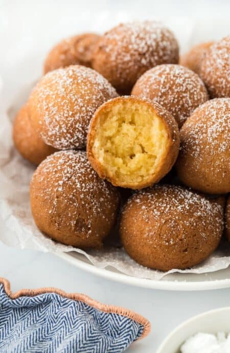 Close up of pound cake beignets