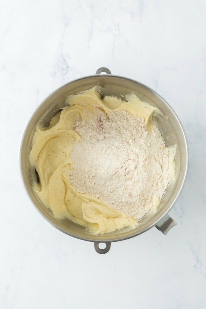 Flour added to a cake batter