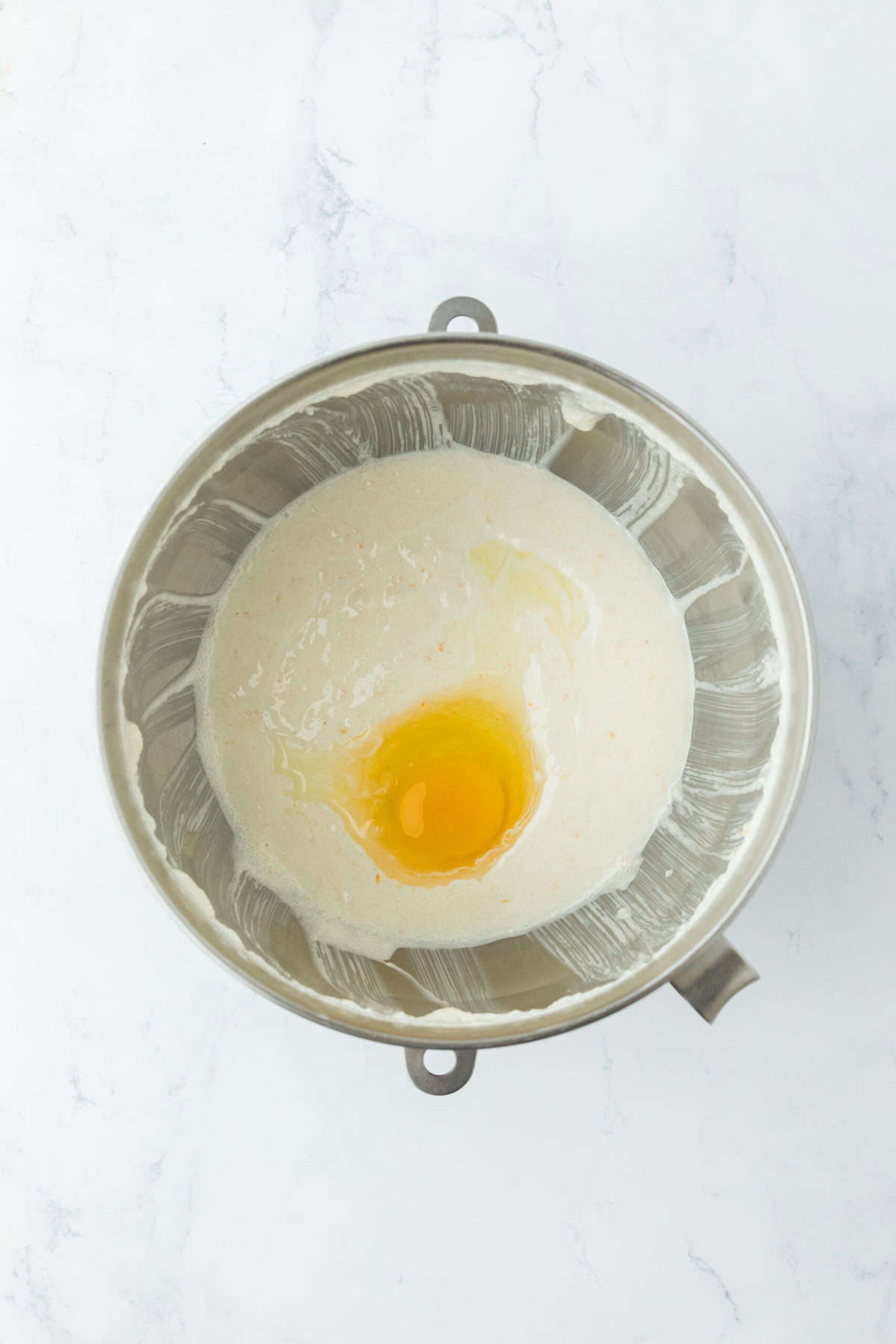 Eggs added to stand mixer bowl