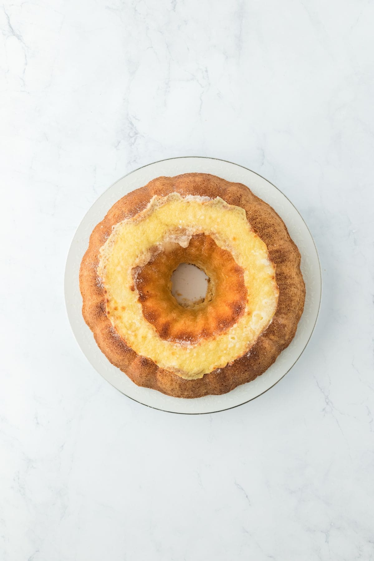 Pound cake with caramelized sugar topping, showing the creme brulee finish