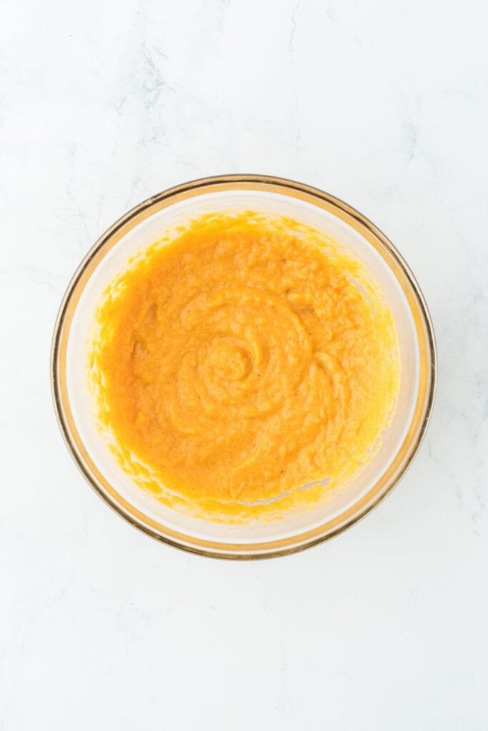Sweet potato filling mixture after being blended in a bowl
