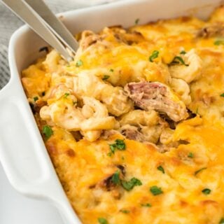 Pulled pork mac and cheese being served