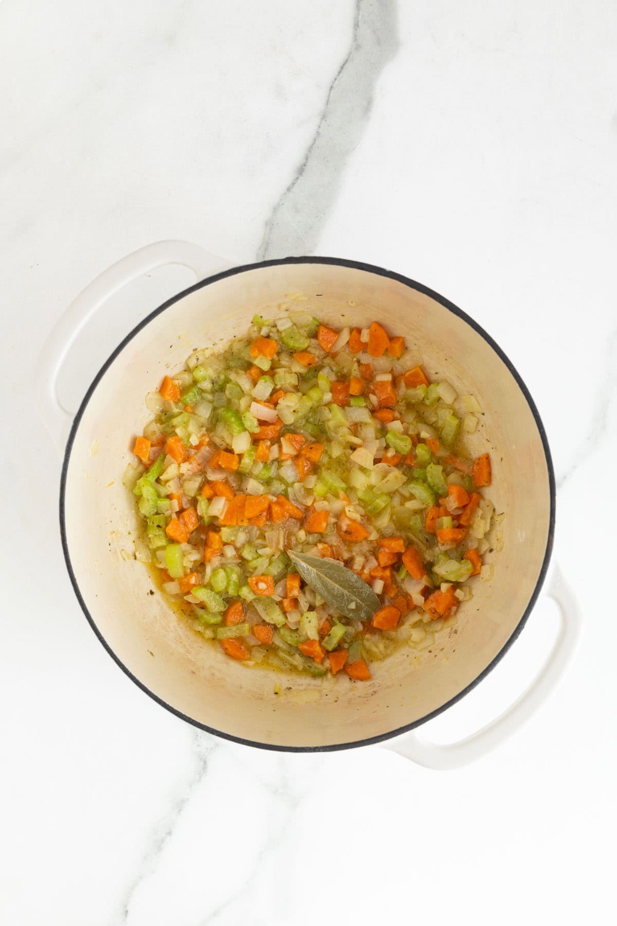 Chopped vegetables cooking in a pot