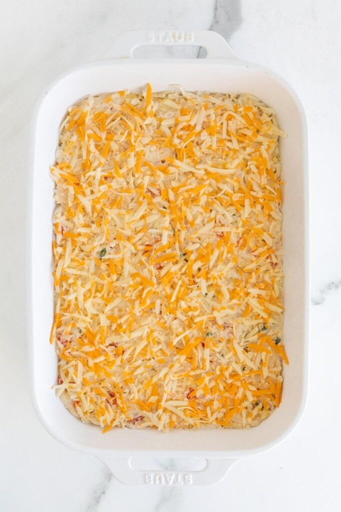 Shredded cheese topping on hashbrown casserole