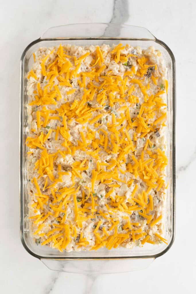 Casserole with shredded cheese topping