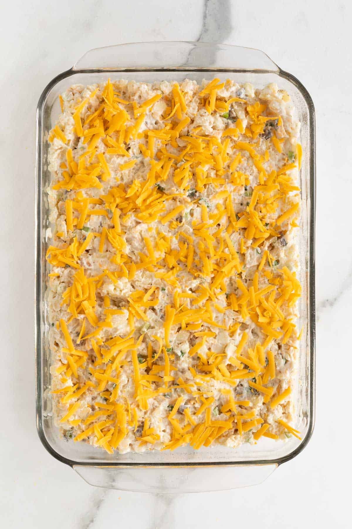 Casserole with shredded cheese topping