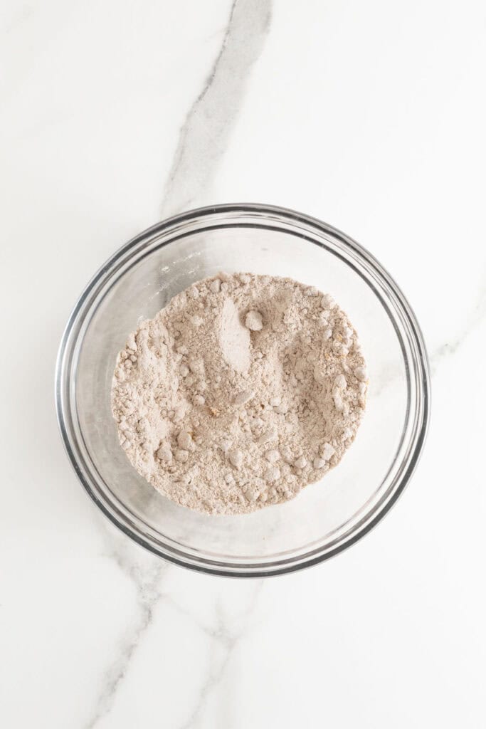 Dry ingredients in clear bowl mixed together