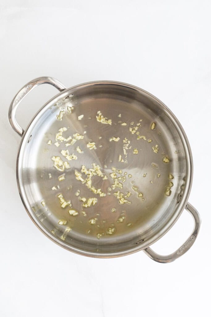 Minced garlic in a large pot