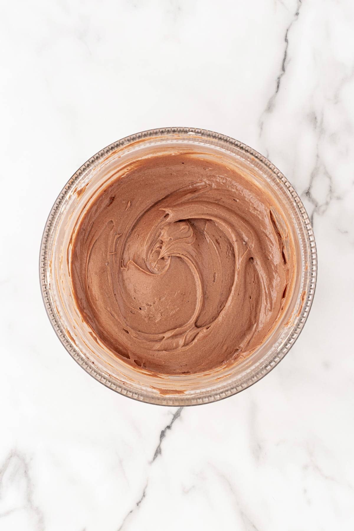 Chocolate batter in a glass bowl